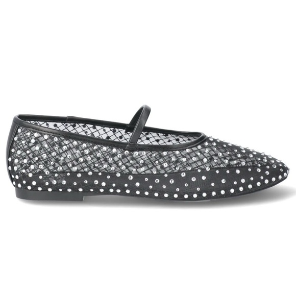 Black Mesh Ballet Flats with Rhinestones - Picture 2 of 4